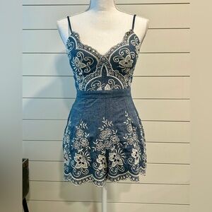 Chambray Embroidered Romper